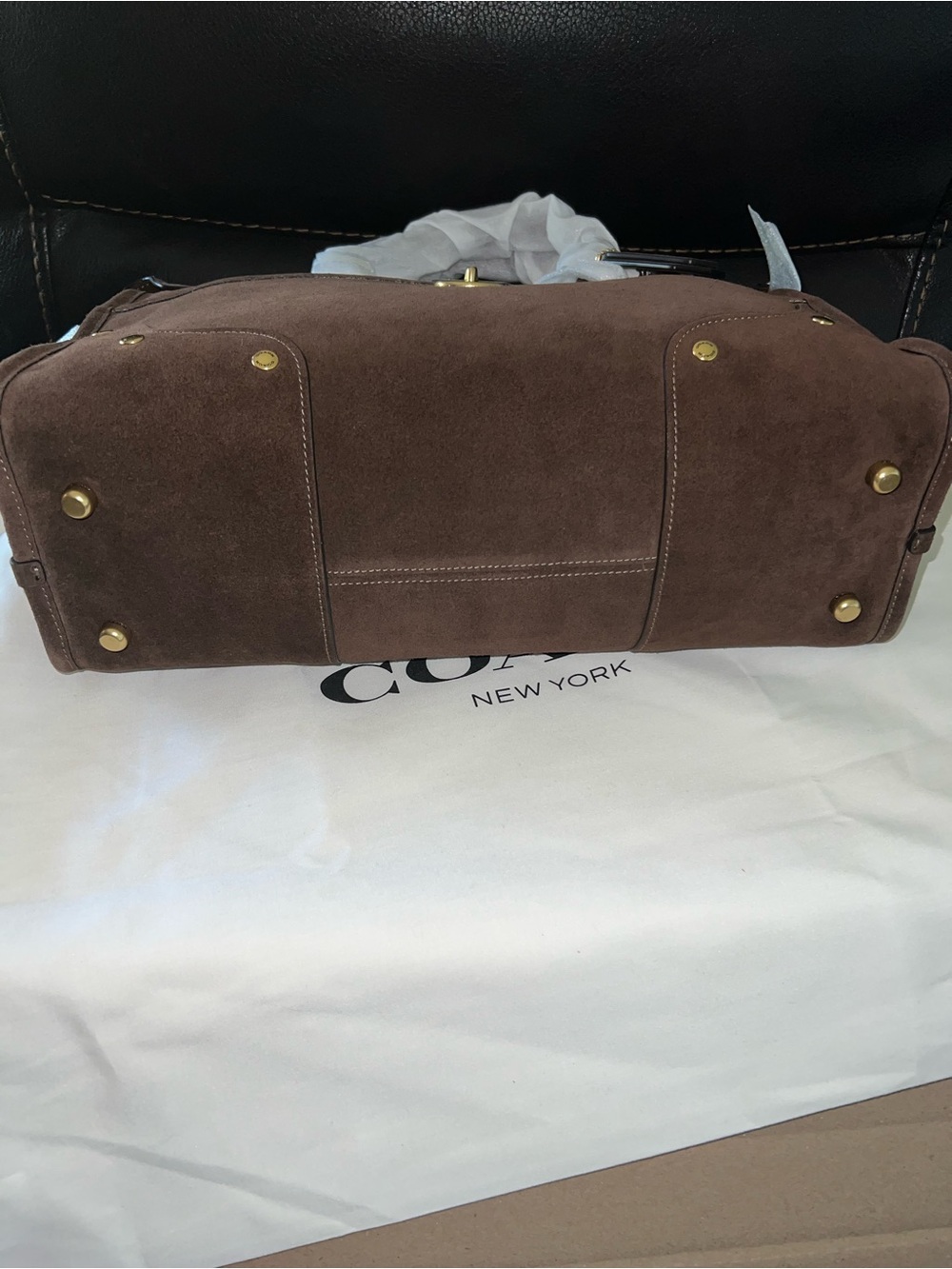 Coach Brown Rhyder 38 Suede Satchel with Gold Hardware - Picture 8 of 14